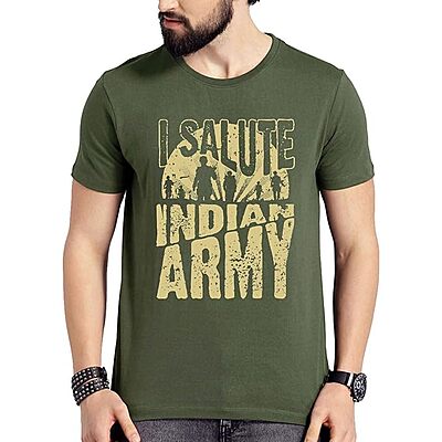 I Salute Indian Army Regular Fit T-Shirt for Men & Women | Indian Military T-Shirt | Super Combed Cotton Round Neck Half Sleeve