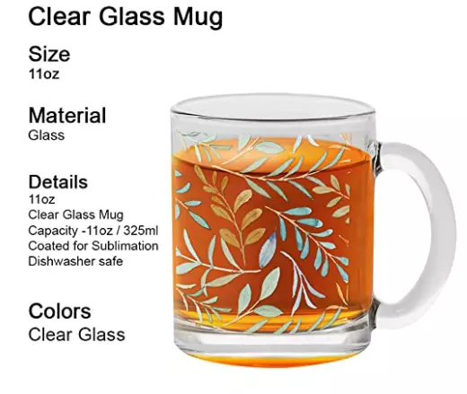Printed Sublimation Clear Glass Mug|Design - Water Colour |Best Gift for Tea Lover|330 ml Printed Sublimation Clear Glass Mug|Design - Water Colour |Best Gift for Tea Lover|330 ml